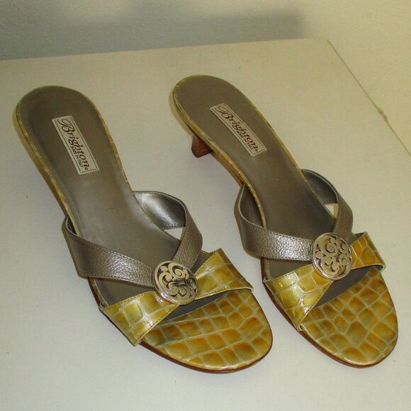 Brighton "Kauai" Womens Italian Leather Slide Sandal w/2" Heel - Size 10M - Picture 1 of 11